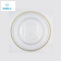 Custom elegant gold rim glass beaded charger plate