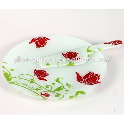 glass cake plate and spatular set