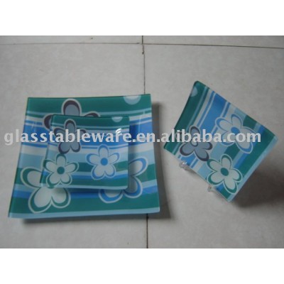 square shaped tempere glass plate set with new design