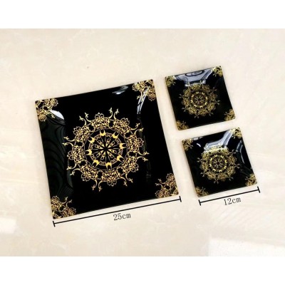 3pcs tempered glass plate snack set with gift box