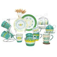 Dinnerware set with flower designs, green dinner plate set